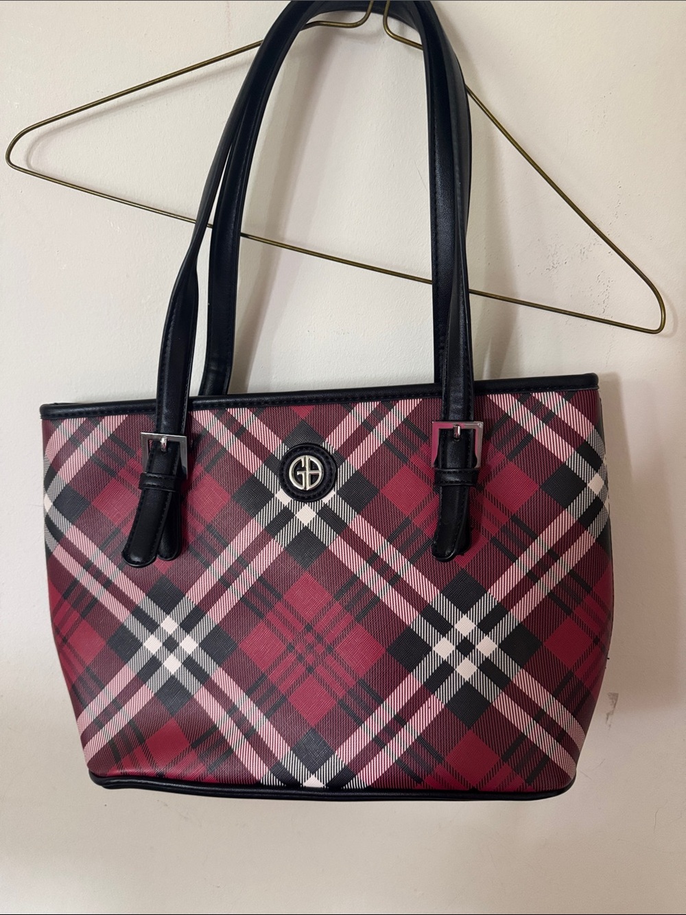 Giani Bernini Red Plaid Tote with Black Trim -NWOT